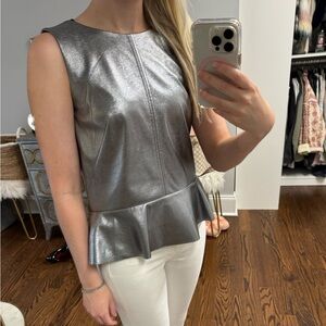 H&M Metallic Silver Peplum Top